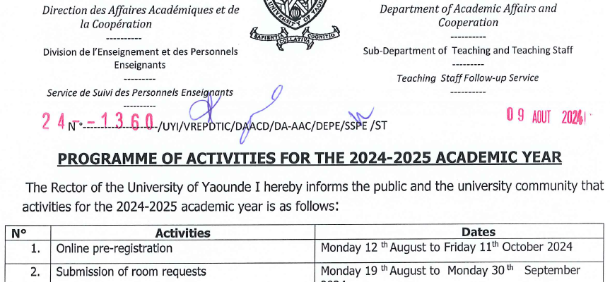 image Programme de l’Année Académique 2024-2025 - UY1